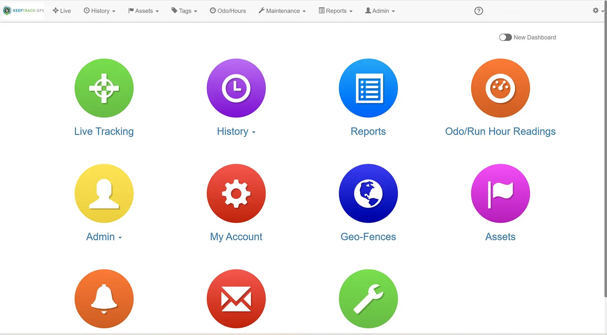 Keep Track GPS dashboard showing real-time vehicle locations and statuses