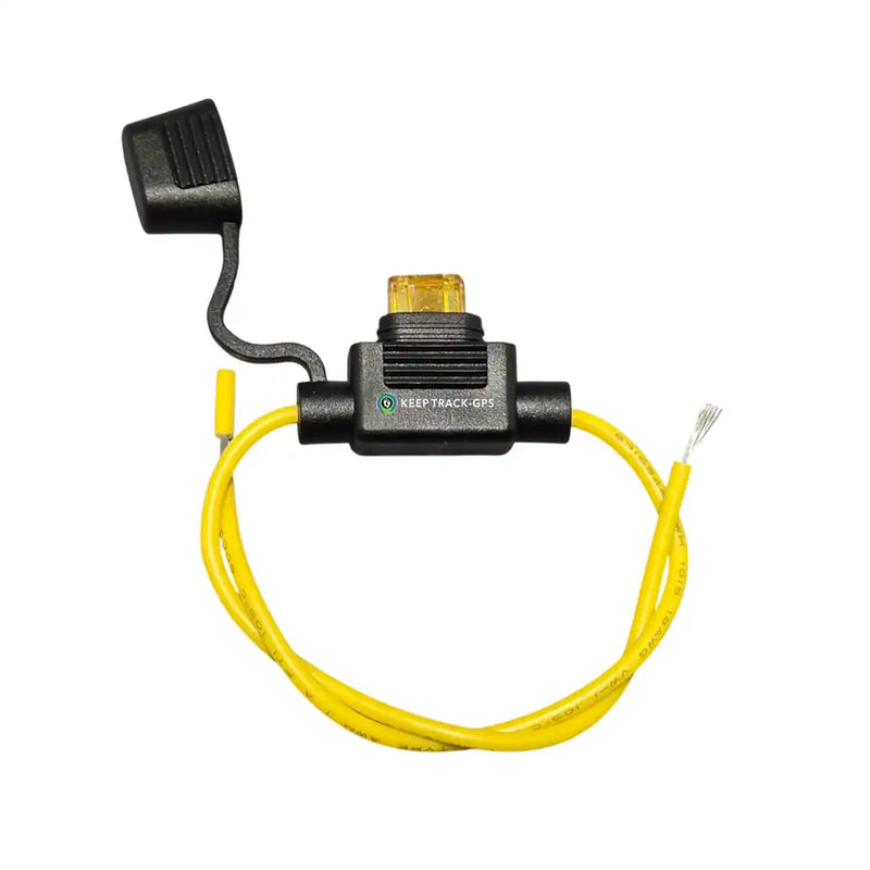 High-quality inline 5A fuse holder with protective cap and wire, designed for vehicle GPS tracker installations and fleet safety in Perth.