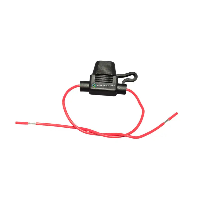 Single Keep Track GPS inline 5A fuse holder with red wiring, designed for safe GPS tracker installation in cars, trucks, and fleets.