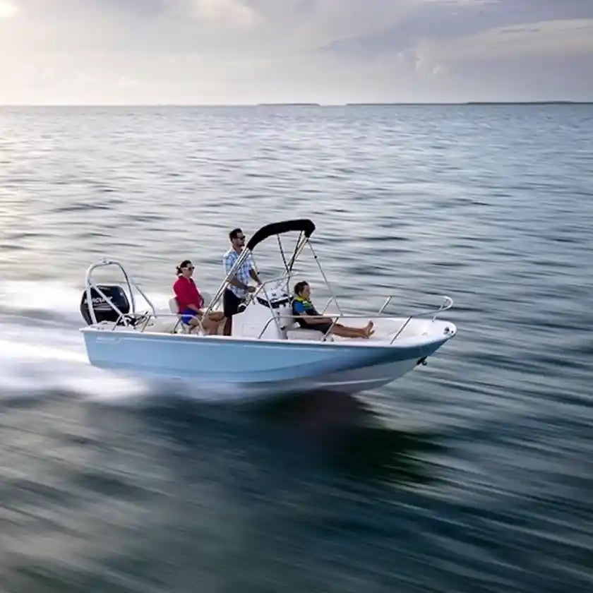 Family cruising in a small motorboat on open water, representing GPS tracking solutions for boats, tenders, charter vessels, and fishing boats in Australia.
