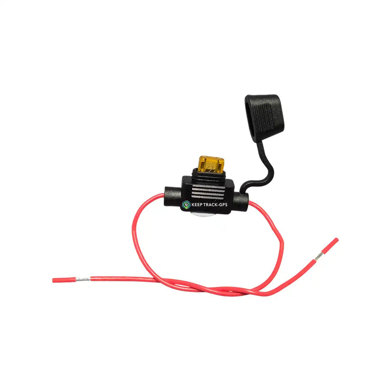 Inline fuse holder with wire leads for Keep Track GPS devices, ensuring reliable power protection for fleet and vehicle tracker installations in Australia.