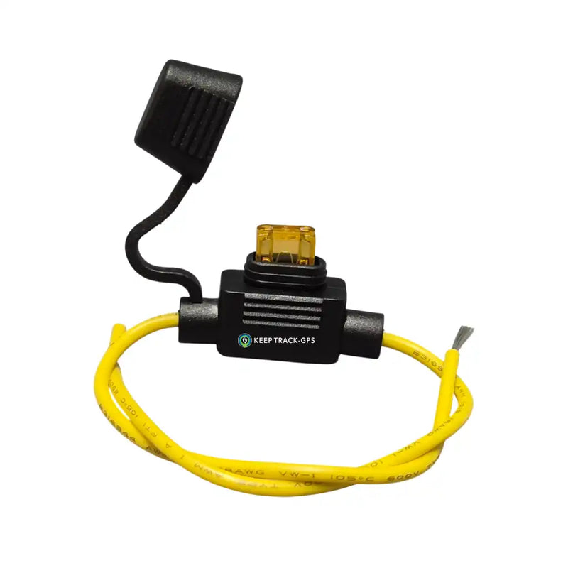Durable 5A fuse holder with yellow cable for wiring GPS tracking devices, providing safe installation for cars, trucks, and machinery in Australia.