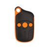 Front view of the Meitrack P99L black and orange personal GPS tracker with SOS and function buttons