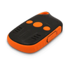 Angled view of the Meitrack P99L GPS tracker showing its compact design, orange trim, and side control buttons.