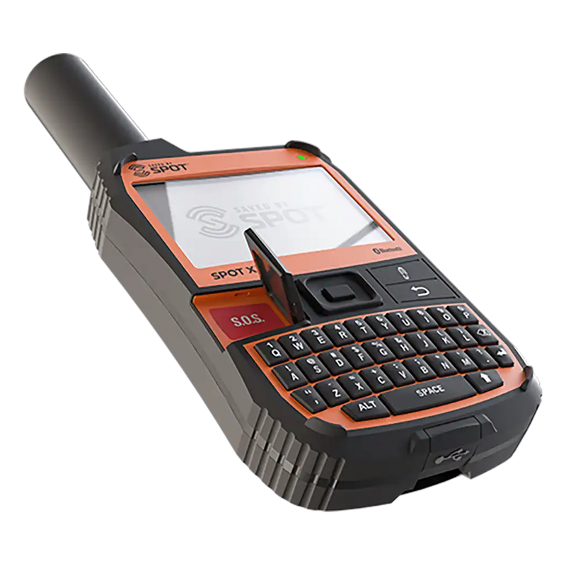 Angled view of SPOT X satellite tracker highlighting SOS function, providing dependable off-grid GPS safety and communication solutions across Australia’s remote regions.