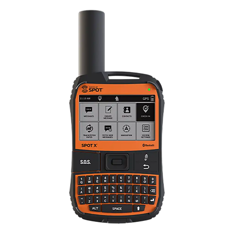 Front view of SPOT X satellite messenger with SOS button, designed for reliable two-way GPS tracking and emergency communication across Western Australia and remote Australia.